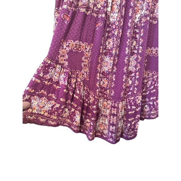 Free People Boho Purple Floral Print Long Sleeve Mini Dress Festival Hippie Chic - Picture 4 of 11